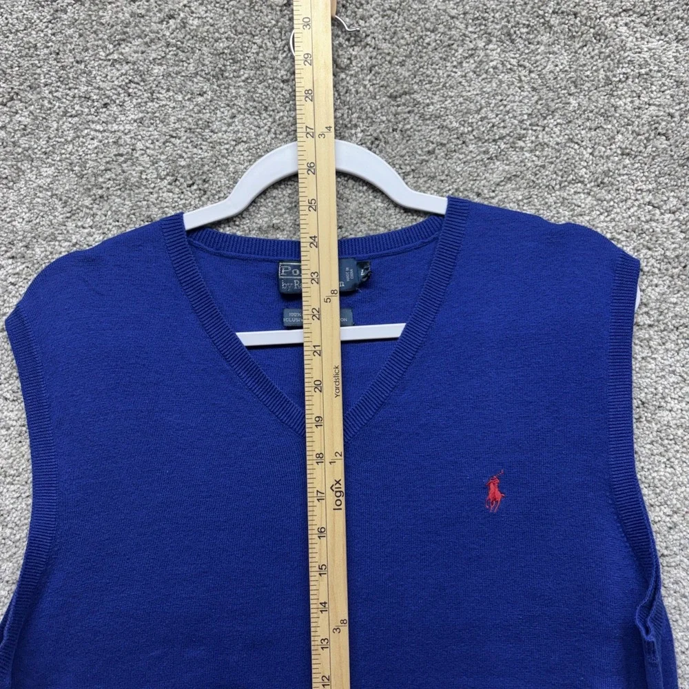 Vintage Polo Ralph Lauren Sweater Vest‎ Mens Large Blue 100% Pima Cotton Elastic